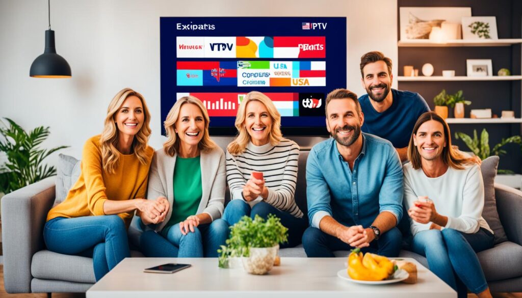 Famille regardant la télévision avec un abonnement France IPTV Premium en qualité HD et 4K.